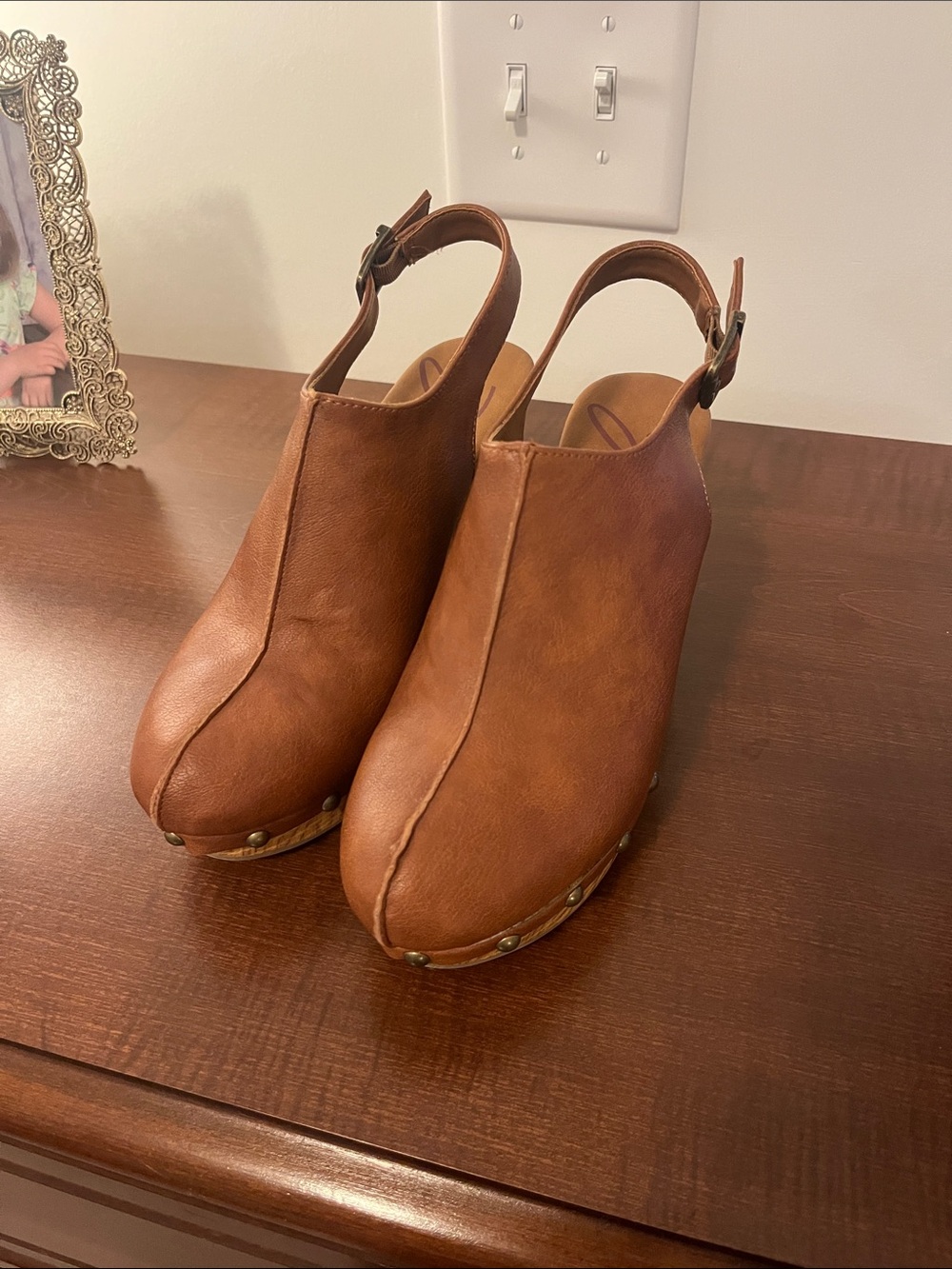 Zodiac Brown Leather Clog Mules with Ankle Strap